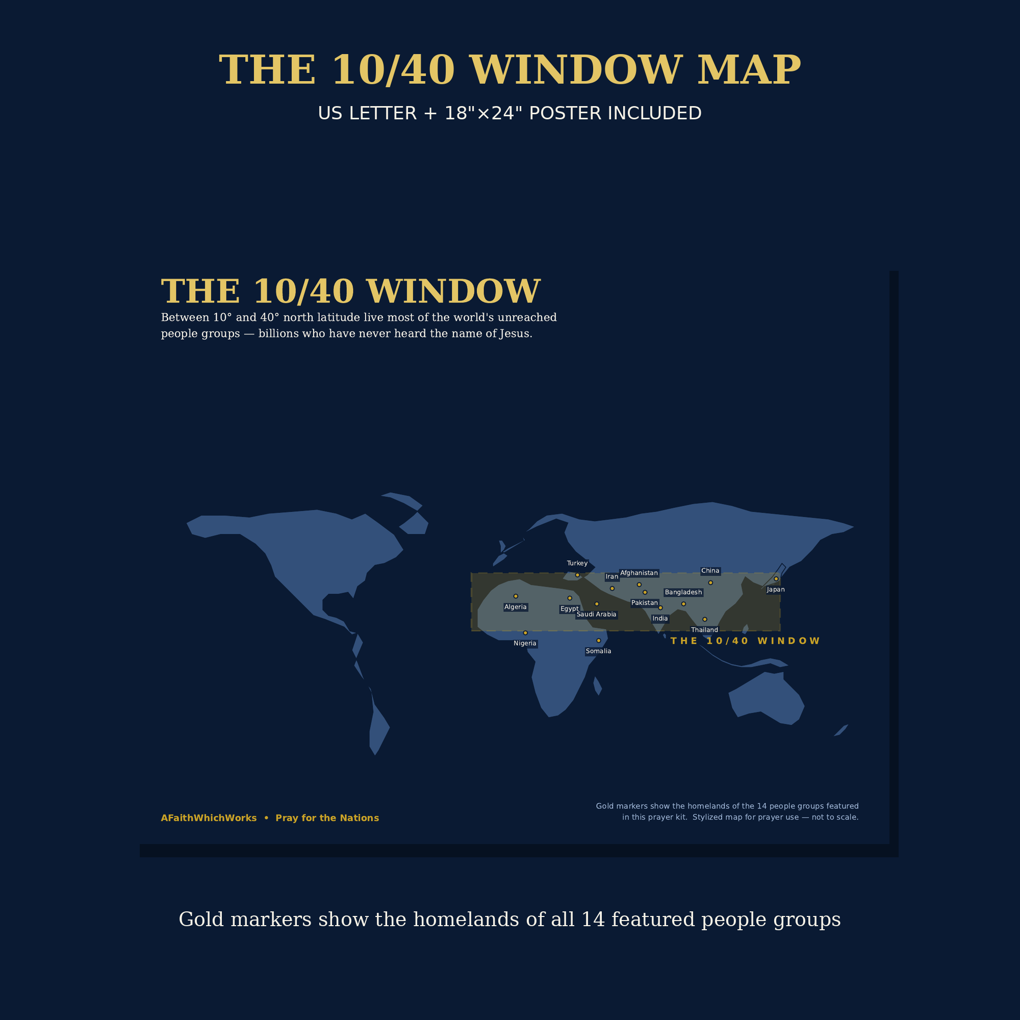 10/40 Window map with people group locations